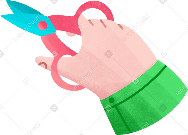 hand holding pink scissors Illustration in PNG, SVG