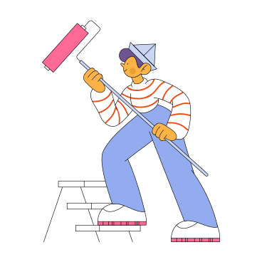 Man painting the wall with a roller PNG, SVG