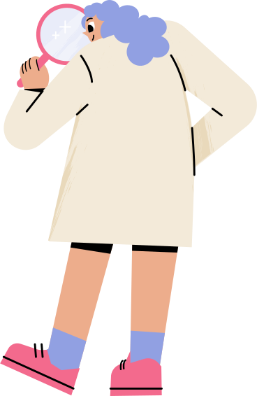 scientist with magnifying glass animated illustration in GIF, Lottie (JSON), AE
