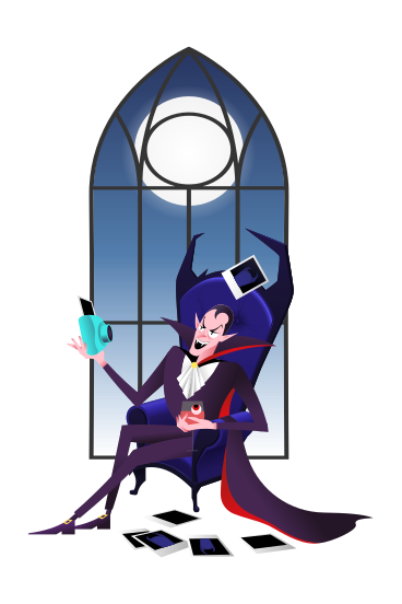 Dracula taking a selfie while sitting in a chair PNG, SVG