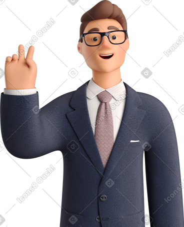 Businessman in dark blue suit with peace sign hand PNG, SVG