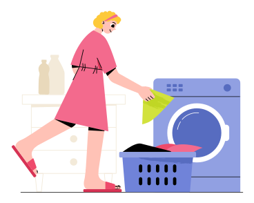 Frau, die wäsche in der waschmaschine tut PNG, SVG