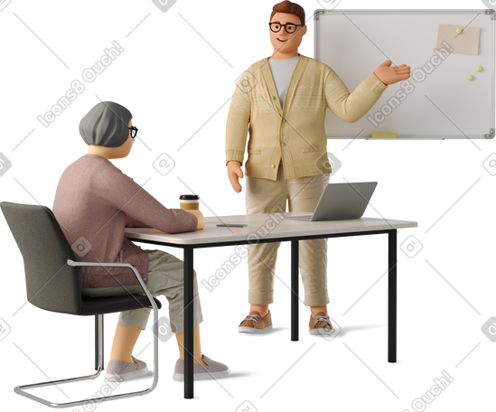 3D two people discussing a work project PNG, SVG