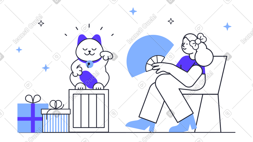 拿着扇子的女人和日本猫 PNG, SVG