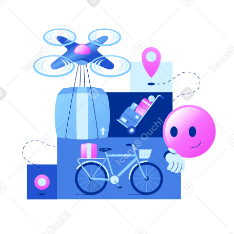 Emoji waiting for drone delivery with parcel Illustration in PNG, SVG