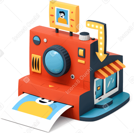 3D Camera-shaped photo store PNG, SVG