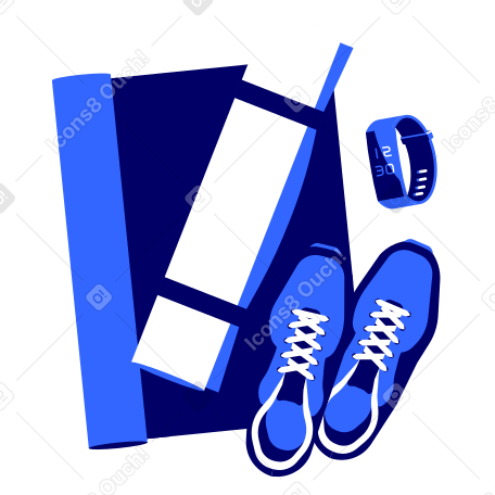 Yoga mat, sneakers and  fitness bracelet Illustration in PNG, SVG