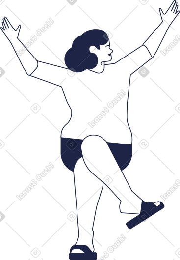 Woman is sitting with her hands raised up PNG, SVG