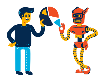 Mensch und roboter machen zusammen ein tortendiagramm PNG, SVG