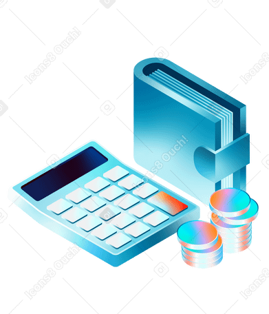 Educación financiera con calculadora y billetera. PNG, SVG