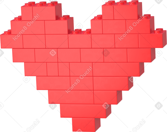 3D lego red heart PNG, SVG