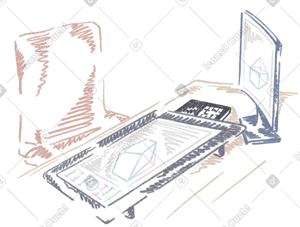 designer's workplace graphic tablet with a monitor on the table PNG, SVG