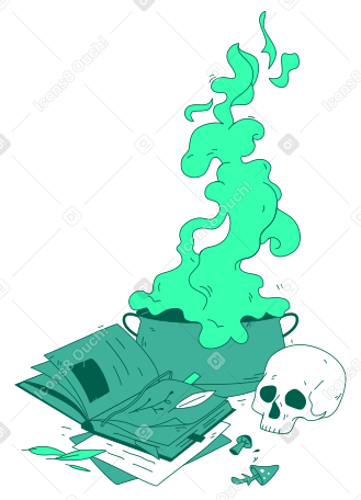 Зелье в котле и черепе в PNG, SVG