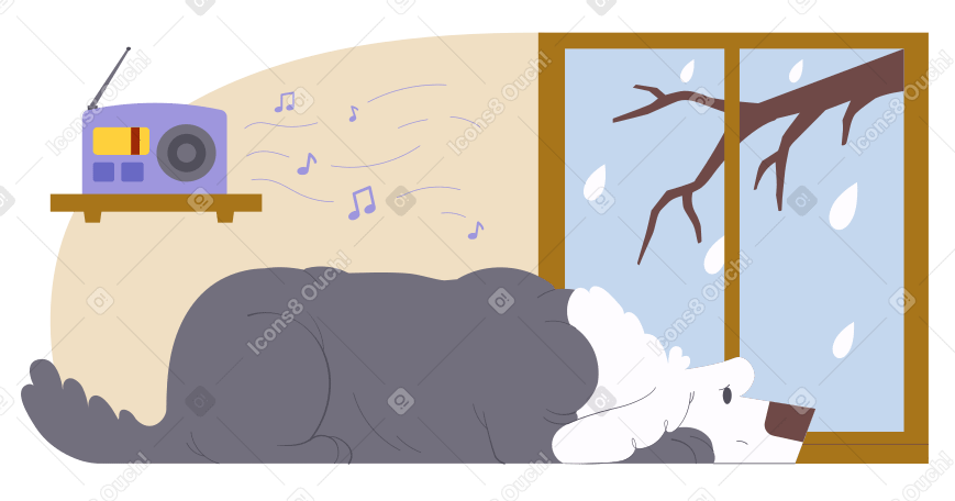 Polish shepherd Dog is sad to the music Illustration in PNG, SVG