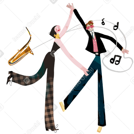 Мужчина и женщина танцуют под джазовую музыку в PNG, SVG