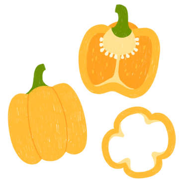 Yellow bell pepper, half of a pepper and a pepper slice PNG, SVG