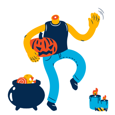 Headless body holding halloween pumpkin and waving PNG, SVG