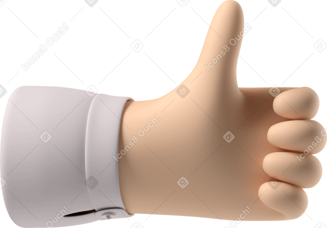 3D Pale skin hand showing thumbs up Illustration in PNG, SVG