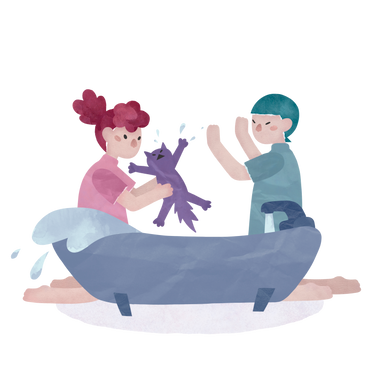 Kids washing a cat PNG, SVG