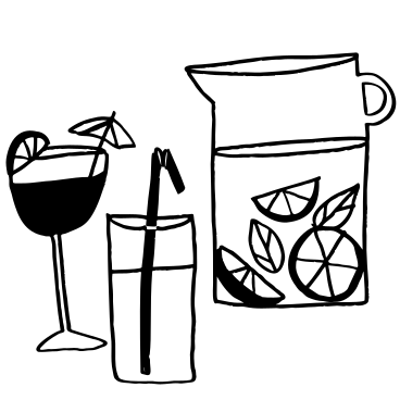Кувшин с напитком и фруктами и два стакана с напитками в PNG, SVG