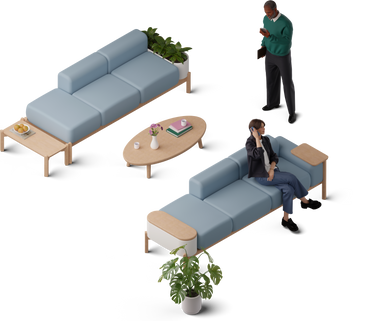isometric view of young woman talking on phone and man with smartphone PNG, SVG