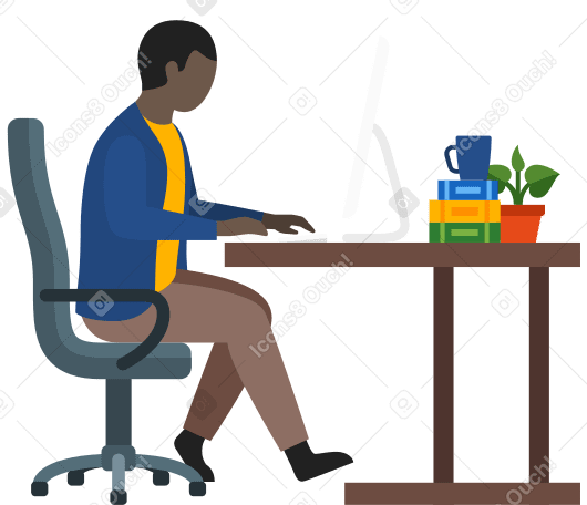man office worker using computer Illustration in PNG, SVG