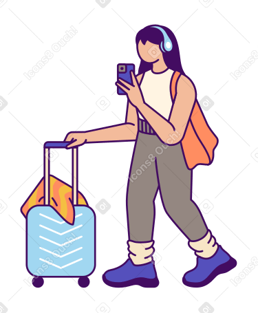 Ilustración animada de Mujer tomando selfie con equipaje en GIF, Lottie (JSON), AE