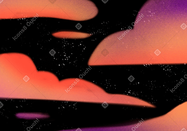 Starry sky background with orange and purple clouds Illustration in PNG, SVG