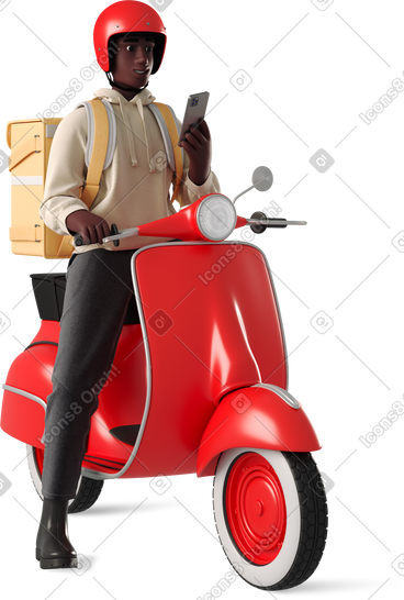 Man on a moped with a phone PNG, SVG