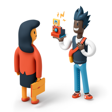 Man showing instant camera to woman  PNG, SVG