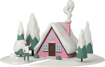 smiling man in front of the house in winter forest PNG、SVG