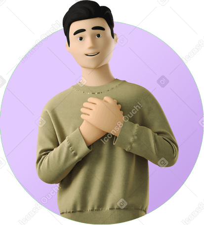 3D Mann drückt seine hände an sein herz PNG, SVG