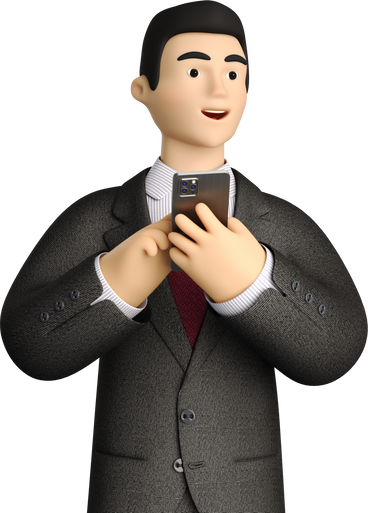businessman in black suit with phone looking aside PNG, SVG