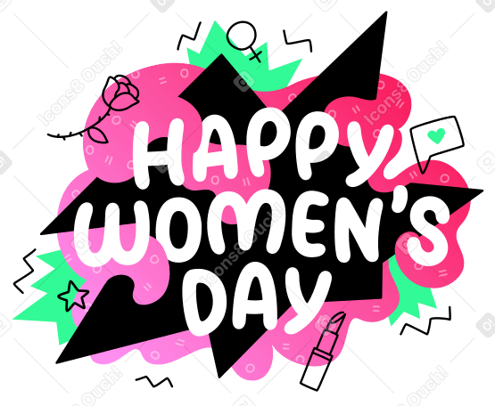Happy women`s day lettering colorful with doodles PNG, SVG