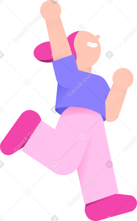 Mujer joven saltando alegremente con la mano en alto. PNG, SVG