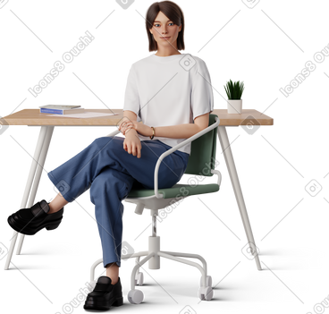 坐在桌前的年轻女子 PNG, SVG