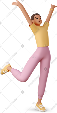 3D 快乐的年轻女子跳跃 PNG, SVG