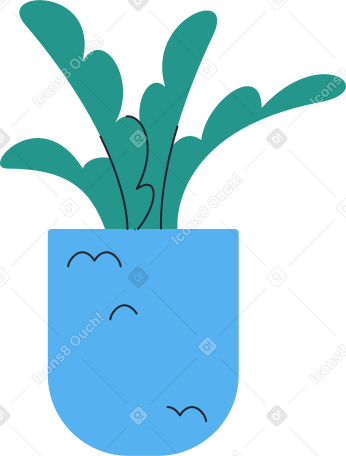 蓝色大盆里的绿色植物 PNG, SVG