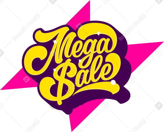 lettering mega sale with shadows text PNG, SVG
