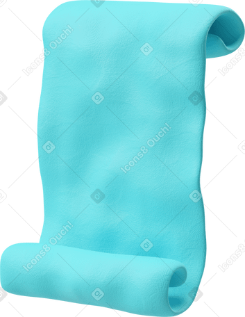 3D Three-quarter view of a light blue scroll paper Illustration in PNG, SVG