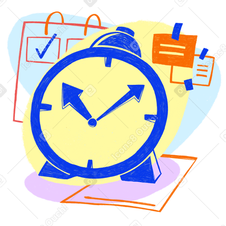 Time management with big blue alarm clock and calendar with tasks Illustration in PNG, SVG
