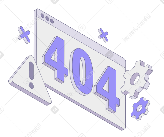 Letras 404 con engranajes y texto de signo de exclamación. PNG, SVG
