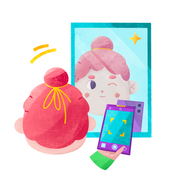 Girl winks and takes a selfie in the mirror PNG, SVG