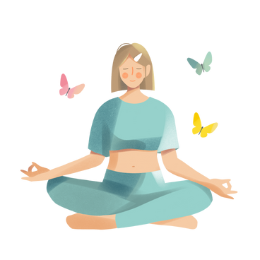 Young woman meditating in nature surrounded by butterflies PNG, SVG