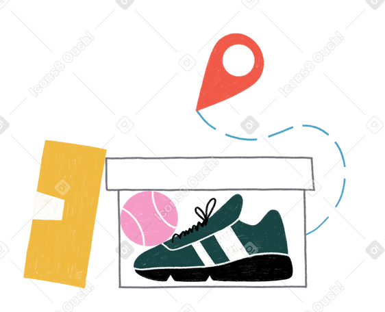 Sneaker and ball delivery with geolocation icon Illustration in PNG, SVG