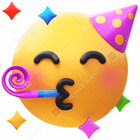 3D partying face Illustration in PNG, SVG