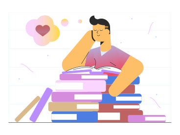 Boy dreaming on pile of books PNG, SVG