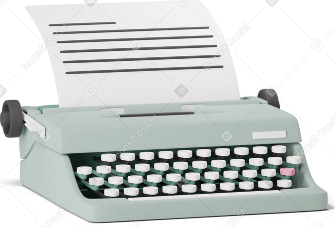 3D green typewriter PNG, SVG
