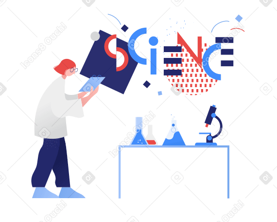 Science lettering and scientist in the laboratory PNG, SVG