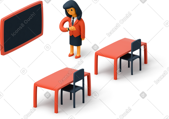 3D 老师站在空荡荡的教室里 PNG, SVG